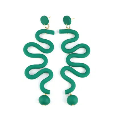 By Chavelli Women's Green Tube Squiggles Dangly Statement Earrings In Emerald