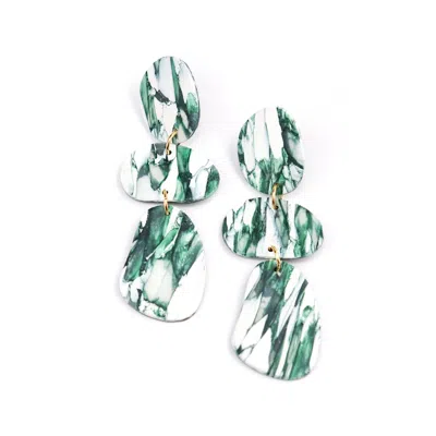 By Chavelli Women's Green / White Celestia Dangly Earrings In Forest Green Marble In Multi