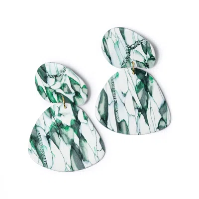 By Chavelli Women's Green / White Gaia Dangly Statement Earrings In Forest Marble In Multi