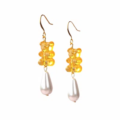 By Chavelli Women's Gummy Bear Pearl Drop Dangly Earrings In Orange