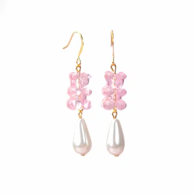 By Chavelli Women's Gummy Bear Pearl Drop Dangly Earrings In Pink