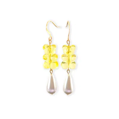 By Chavelli Women's Gummy Bear Pearl Drop Dangly Earrings In Yellow