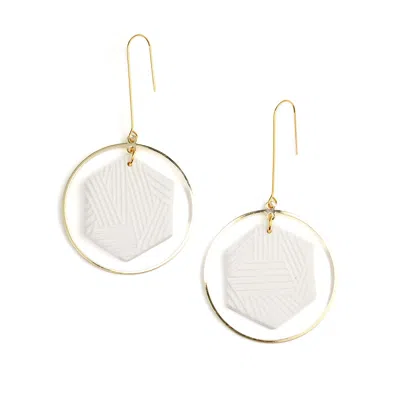 By Chavelli Women's Hexagon Halo Dangly Earrings In White