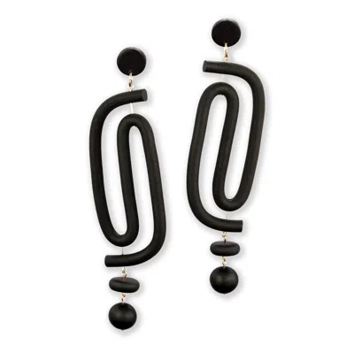 By Chavelli Women's Labyrinth Dangly Statement Earrings In Black
