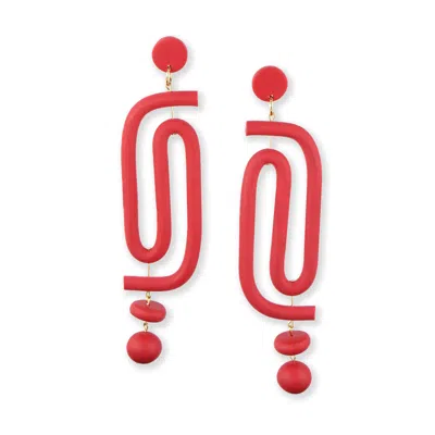 By Chavelli Women's Labyrinth Dangly Statement Earrings In Red