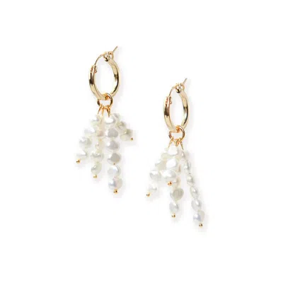 By Chavelli Women's Neutrals / Gold Pearl Tassel Charms Dangly Hoop Earrings In White