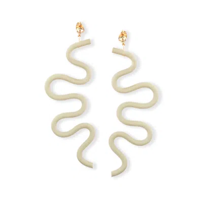By Chavelli Women's Neutrals / Grey / Brown Small Tube Squiggles Dangly Earrings In Taupe In White