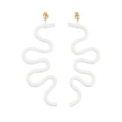 By Chavelli Women's Neutrals / White Small Tube Squiggles Dangly Earrings In White
