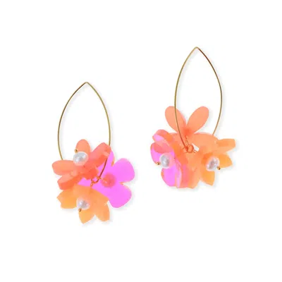 By Chavelli Women's Orange Flowerball Dangly Earrings In Coral