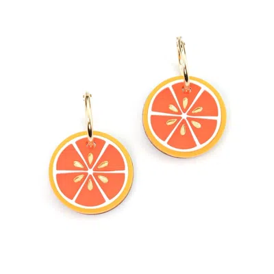 By Chavelli Women's Orange / Gold Blood Orange Dangly Hoop Earrings In 22mm Gold-filled
