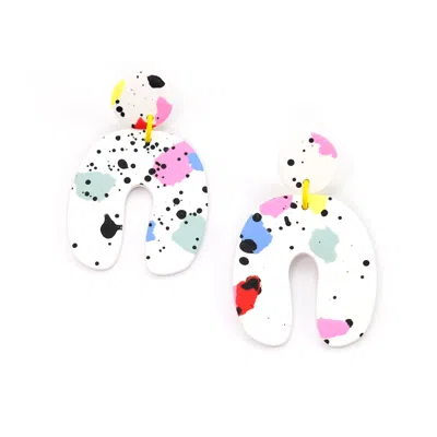 By Chavelli Women's Paint Splatter Dangly Arch Earrings In Black