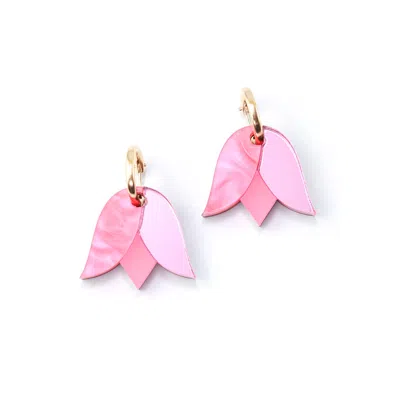 By Chavelli Women's Pink / Gold Tulip Earrings In Pink In Multi