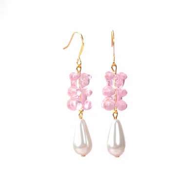 By Chavelli Women's Pink / Purple Gummy Bear Pearl Drop Dangly Earrings In Pink