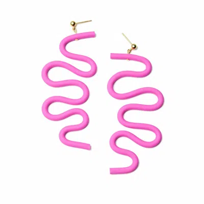 By Chavelli Women's Pink / Purple Small Tube Squiggles Dangly Earrings In Hot Pink