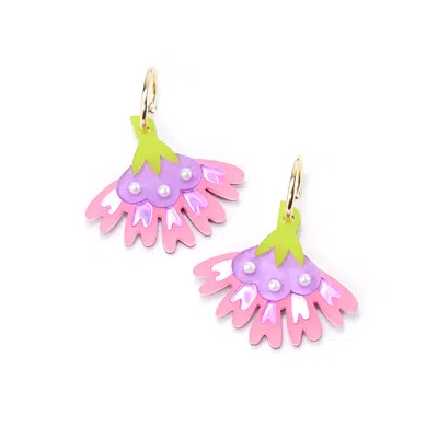 By Chavelli Women's Purple / Gold Cosmos Flower Earrings In Pink In Multi
