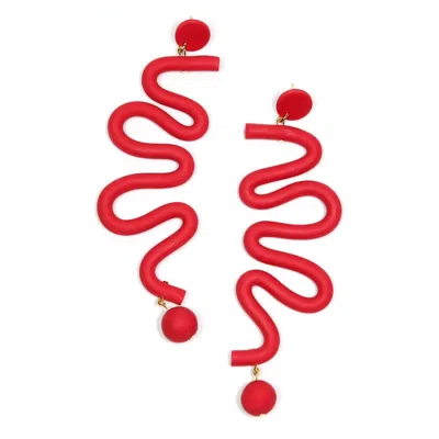 By Chavelli Women's Red Tube Squiggle Earrings In Burgundy