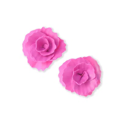 By Chavelli Women's Rosette Large Stud Earrings In Hot Pink