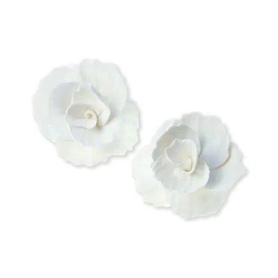 By Chavelli Women's Rosette Large Stud Earrings In White