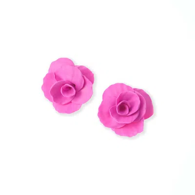 By Chavelli Women's Rosette Small Stud Earrings In Hot Pink