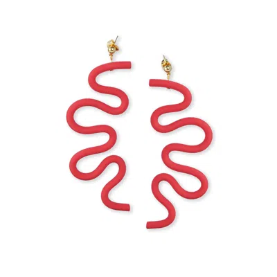 By Chavelli Women's Small Tube Squiggles Dangly Earrings In Red