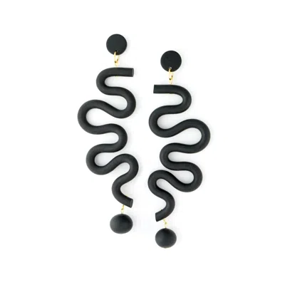 By Chavelli Women's Tube Squiggles Dangly Statement Earrings In Black