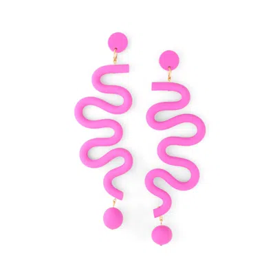 By Chavelli Women's Tube Squiggles Dangly Statement Earrings In Hot Pink