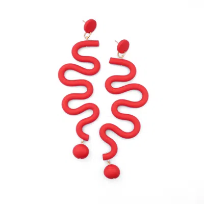 By Chavelli Women's Tube Squiggles Dangly Statement Earrings In Red