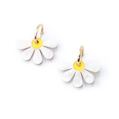 By Chavelli Women's White / Gold / Yellow Daisy Dangle Earrings In Marbled White In Multi