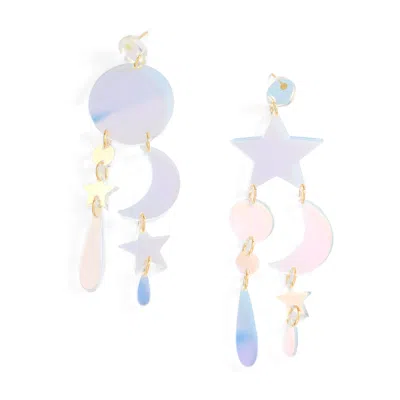 By Chavelli Women's White Stella Celestial Dangly Earrings In Iridescent