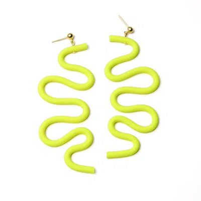 By Chavelli Women's Yellow / Orange Small Tube Squiggles Dangly Earrings In Neon Yellow In Green