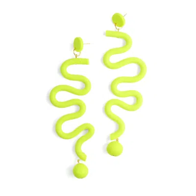 By Chavelli Women's Yellow / Orange Tube Squiggles Dangly Statement Earrings In Neon Yellow In Green
