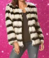 By Debra Carmin Striped Furry Evening Party Jacket In Black Soft White In Multi