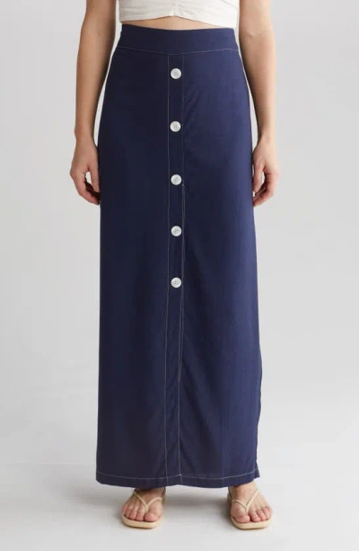By Design Abby Button Front Maxi Skirt In Blue