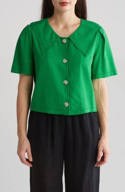By Design Abby Button-up Top In Fern Green/ Formal Green