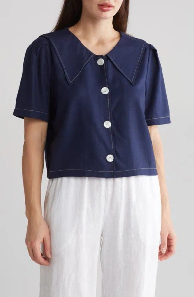 By Design Abby Button-up Top In Peacoat