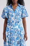 By Design Abigail Floral Puff Sleeve Button-up Shirt In Picasso