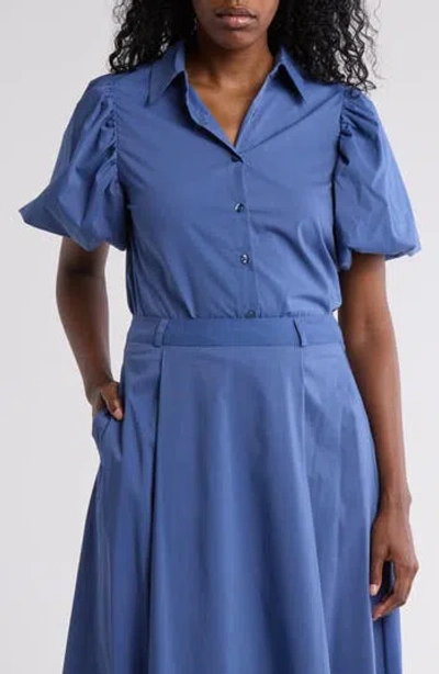 By Design Abigail Puff Sleeve Button-up Top In Bijou Blue