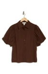 By Design Abigail Puff Sleeve Button-up Top In Chocolate