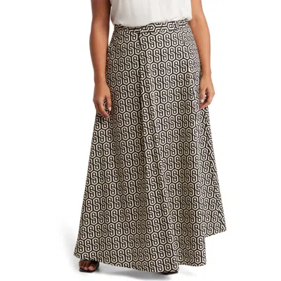 By Design Abigail Stretch Poplin Midi Skirt In Black/taupe