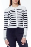 By Design Adrian Stripe Ruffle Collar Crop Cardigan In White