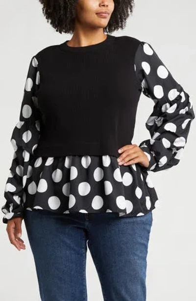 By Design Alessia Mixed Media Layered Sweater In Black