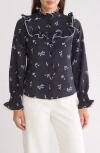 By Design Amelia Floral Ruffled Yoke Button-up Shirt In Moon Garden