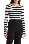 By Design Amiri Stripe Boat Neck Crop Sweater In Black/ Gardenia