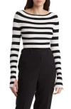 By Design Amiri Stripe Boat Neck Crop Sweater In Black/gardenia