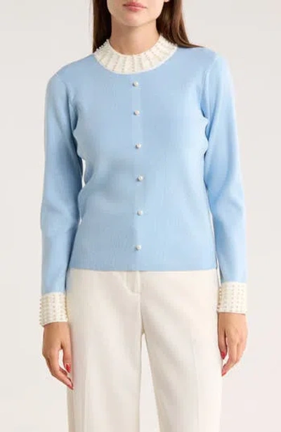 By Design Andi Pearly Beaded Sweater In Blue