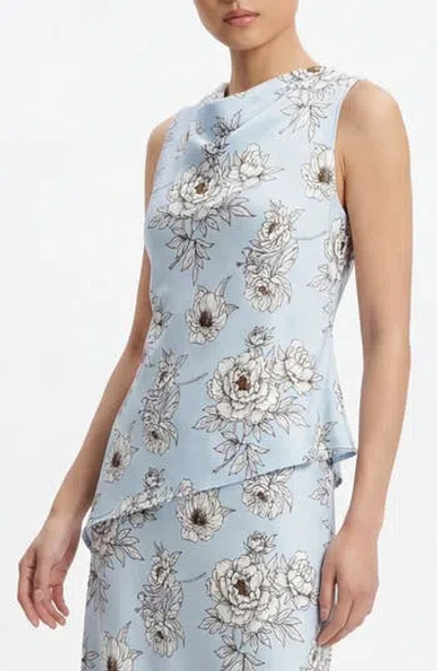 By Design Andra Floral Sleeveless Asymmetric Satin Top In Blue