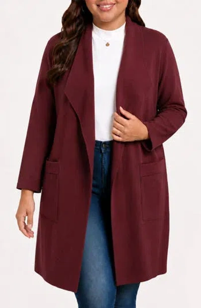 By Design Andrea Open Front Pocket Cardigan In Burgundy