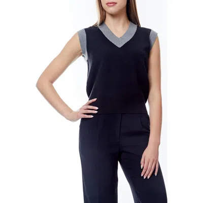 By Design Ann Crop Sweater Vest In Black/heather Gray
