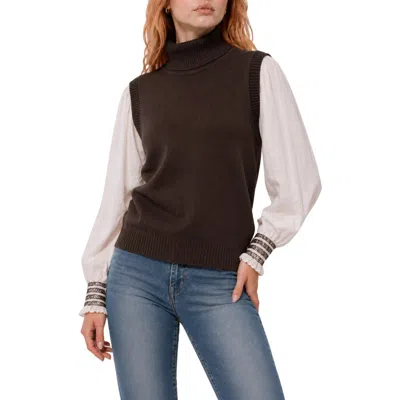 By Design Anne Mixed Media Turtleneck Sweater In Chocolate/ Gardenia