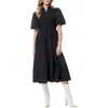 By Design Aries Puff Sleeve Mixed Media Midi Dress In Black